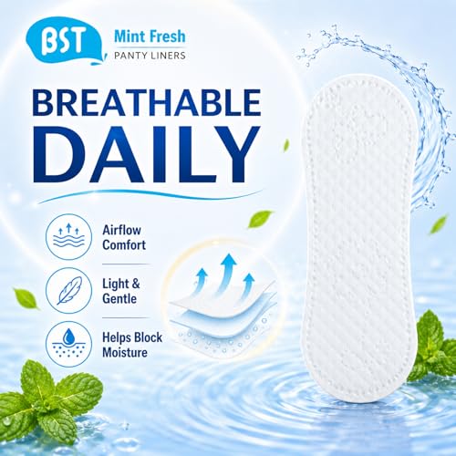 Image of BST Mint Fresh Wingless Panty Liners for Women, Invisible Breathable Ultra Thin Daily Pantiliner, Odor Fighting, Daily Feminine for Light Flow (6.1 Inch 80 Count, Packaging May Vary)