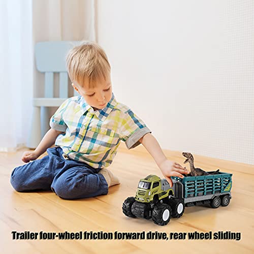 Dinosaur Transport Truck 9.8 Inch Metal Trailer Belt 6.7 Inch Velociraptor For 3 4 5 6 7 Year Old Boy Toy #TOP3