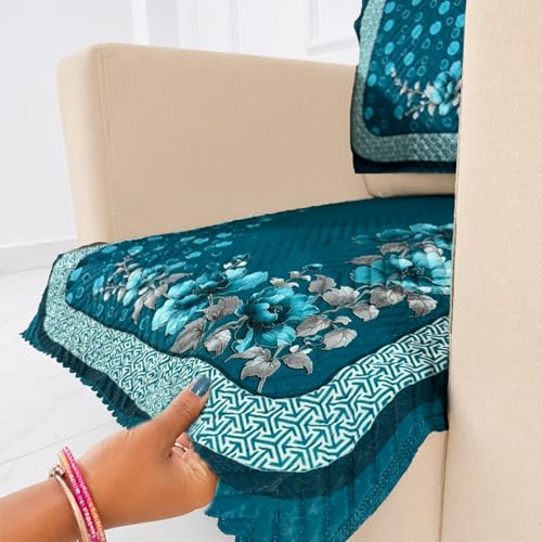 Image of Homerz 'Brooklyn Series' Premium Sofa Cover | Quilted Floral Design | Non-Slip Washable Sofa Protector | Soft Anti Slip Fabric (Teal, 1 Seater, Seat Cover with Backrest)