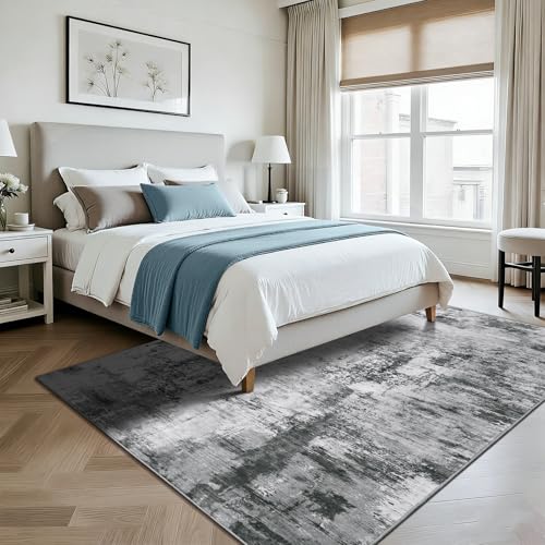 Tapete lavable 5x7 para sala y dormitorio, gris boho miniatura 3
