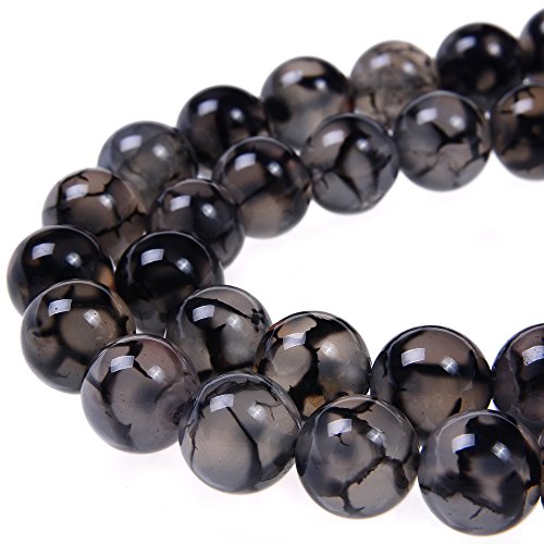 PLTbeads 8mm Black White Dragon Agate Smooth Round Shape Natural Gemstone Loose Beads For 1 Strand per Bag Approxi 15.5 inch 48-50pcs Jewelry Making
