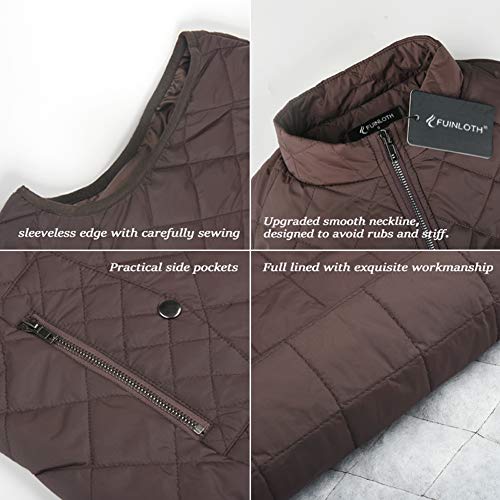 Fuinloth Women's Quilted Vest, Stand Collar Lightweight Zip Padded Gilet Chocolate L #TOP4