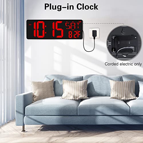 Xrexs Large Digital Wall Clock Wifi Sync, 16.5 In Large Display Wall Clock With Temperature/Date/Week, Led Big Digital Timer Clock With Remote Control, Alarm Clock For Home And Office, Auto-Dimming #TOP6