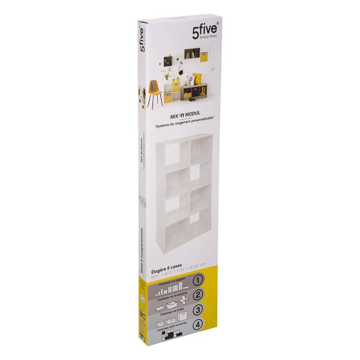5 five simply smart 5five - Estantería Modular Mix N Modul Blanca, 8 Compartimentos, 67 x 32 x 134 cm - Almacenaje para Dormitorio, salón y Biblioteca