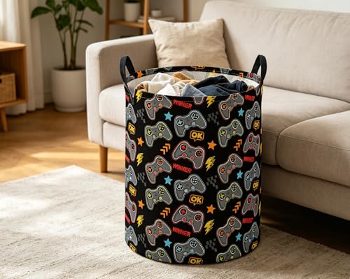 Image of ESSME Kids Laundry Basket,Game Hamper Collapsible Canvas Waterproof Storage Bin for Boys, Cute Hamper,Gift Baskets(Game)