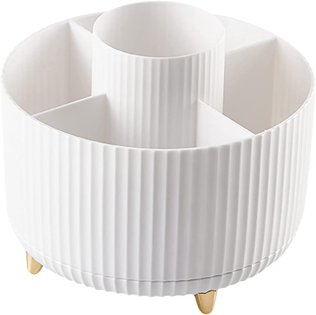 360° Rotating Makeup Organiser Makeup Brush Holder with 5 Compartments for Cosmetics Perfume Jewellery for Dressing Table Bedroom Bathroom Office White Stationery Storage