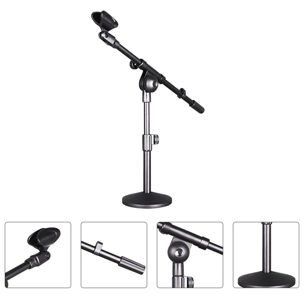 GLEAVI Supporto Design Compatto e Leggero Regolabile da Scrivania in Ferro per Microfono Base Rotonda per Conferenze e Performance a Casa