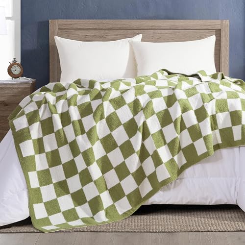 Image of Elegant Comfort Checkered Throw Blanket, Sage Green Super Soft Cozy Fluffy Warm Throw Blankets for Couch, Sofa, Chair, Bed, Camping, Picnic, Travel Lightweight Bed Blanket (50 inch x 70 inch)