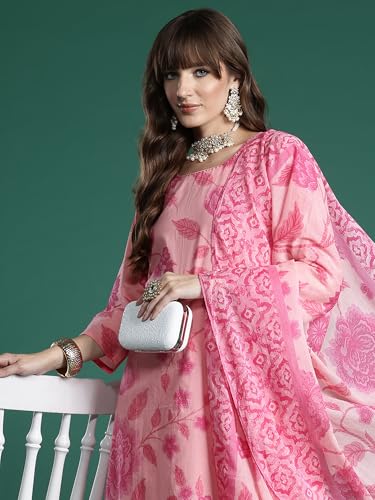 Image of INDO ERA Women's Pure Cotton Printed Straight Kurta & Pant With Dupatta Set (KH0PH10219)