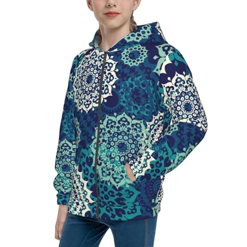 Bohemian Mandala Kids Pullover Hoodies Boys Zip Up Sweatshirts Girls Athletic Clothes with Pocket