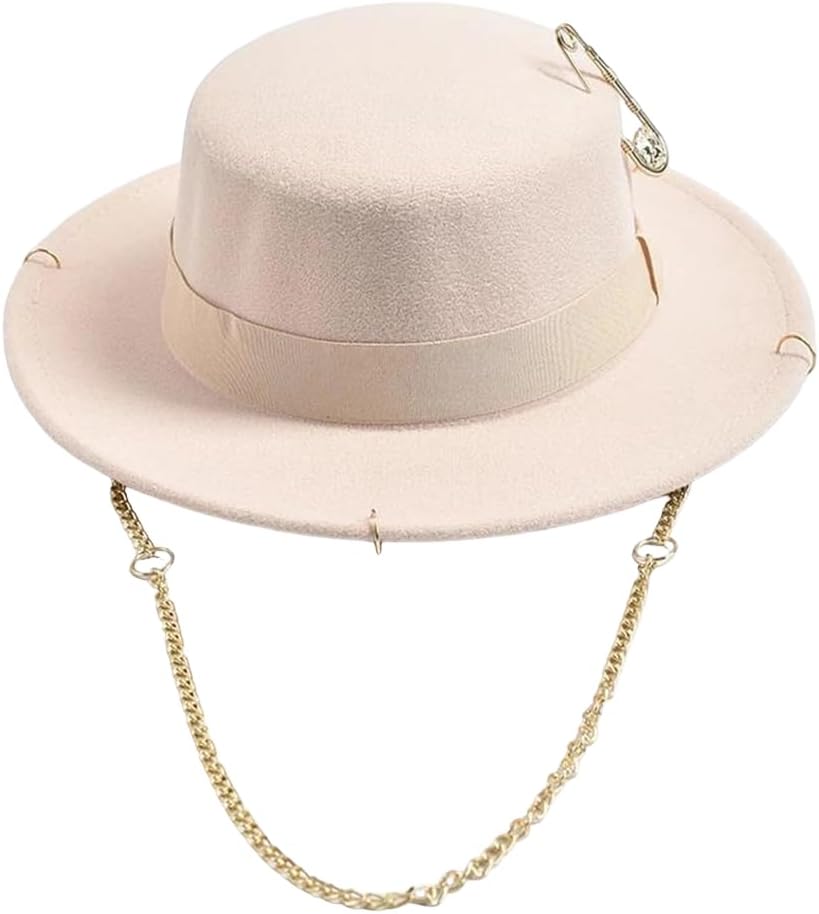 Men's Women's Fedora Hat Metal Chain Band Felt Dress Hat for Party Church Travel