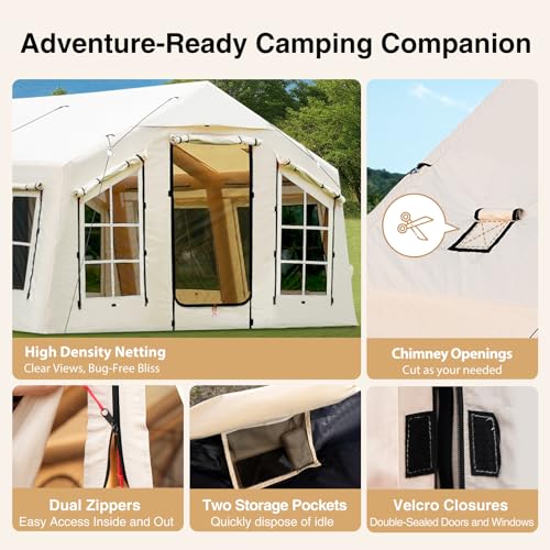 Image of KNUO Inflatable Camping Tent, Large Blow-Up Air Tent, No Assembly Needed Luxury Glamping House, Oxford Fabric