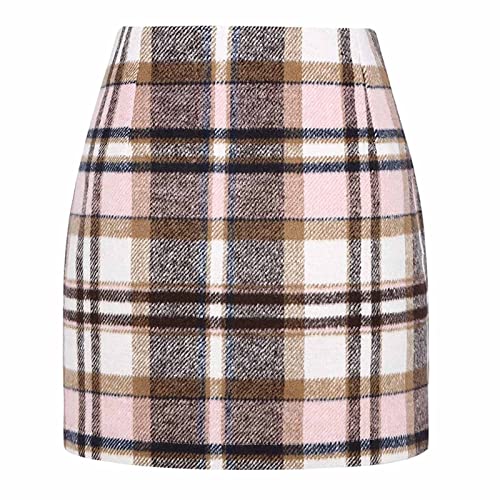 Minifalda vintage a cuadros para mujer, casual, entallada, falda lápiz clásica de tartán de cintura alta, falda entallada para otoño e invierno, ofertas de pedidos, rosa, XXL