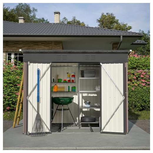 KOMHTOM 8x4 FT Casetta da giardino in metallo con fondazioni in metallo, capanna da giardino all'aperto con serratura, strumenti di Jardi (marrone)