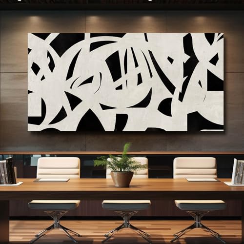 Image of Black and White Abstract Wall Art Mid Century Wall Decor Geometric Art Posters Large Framed Wall Prints for Living Room Bedroom 29x58 Inch