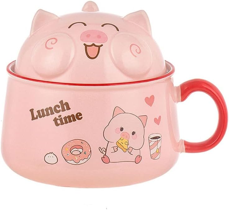 Ramen Ceramic Bowl with Chopsticks Lid Spoon Fruit Instant Noodle Rice Soup Large Kitchen Tableware(C)