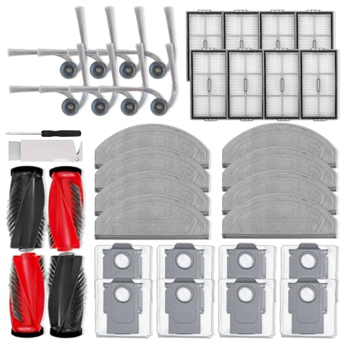 Kit d'accessoires de rechange compatible avec aspirateur robot Roborock Saros 20 Sonic, comprend 2 brosses à rouleau, 8 brosses latérales, 8 filtres HEPA, 8 tampons de serpillère, 8 sacs à poussière
