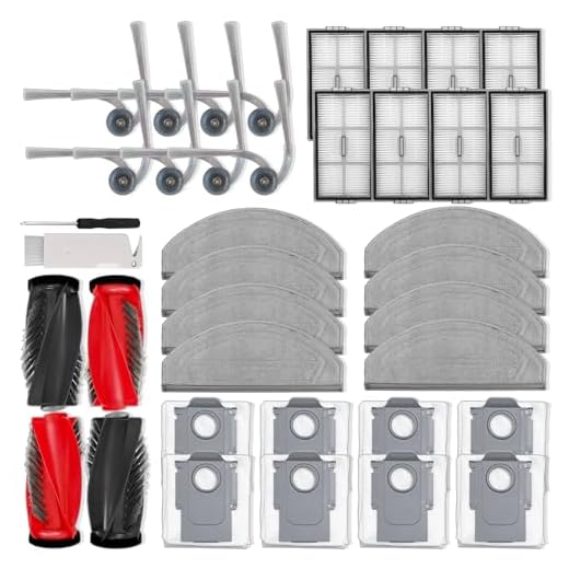 Ersatz-Zubehör-Kit kompatibel mit Roborock Saros 20 Sonic Roboterstaubsauger, inklusive 2 Rollenbürsten, 8 Seitenbürsten, 8 HEPA-Filter, 8 Wischpads, 8 Staubbeutel, Ersatzteile