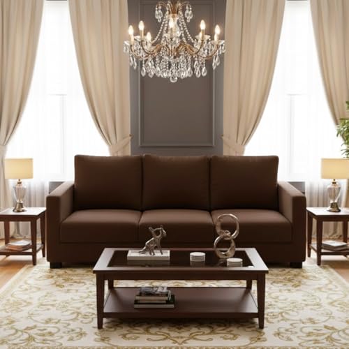 Image of FURNY Haster 3 Seater Fabric Sofa (Dark Brown) Premium Velvet Finish Durable & Comfortable Ideal for Living Room