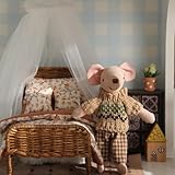 Wicker Dollhouse Furniture Bed Set 1:12 Sale Dollhouse Furniture and Accessories Set with Baby Dollhouse Bed & 5 Piece Pumpkin Floral Bedding for Photography Props Birthday Gift for 3+