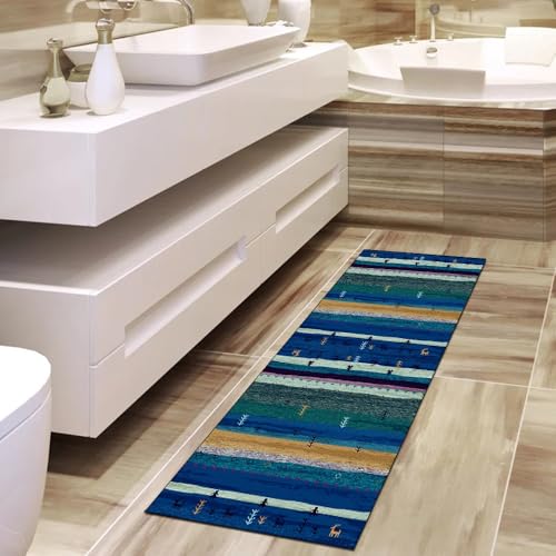 Alfombra de pasillo azul 50x80 cm lavable y antideslizante 4