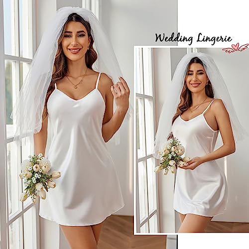 Avidlove WOMEN NIGHTGOWN White Satin Chemise For Women Slip Under Dress Mini Sleepwear Nightgown thumb #4