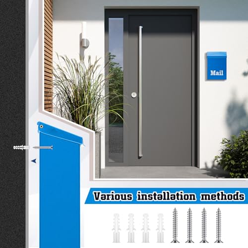 Image of MorningRo 10 x 7 x 3 Inch Small Blue Wall Mount Mailbox with Lock Key for Outside Apartment Porch Rust Proof Security Key Drop Box for Letters Newspapers Cards