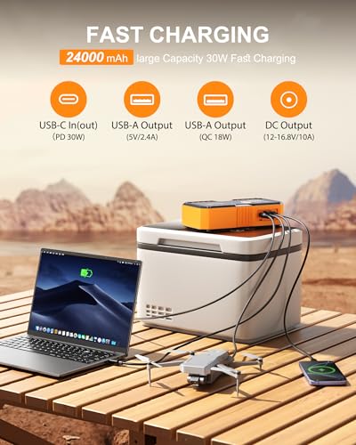 Image of OXILAM 24000mAh Jump Starter for All Gas & Diesel Engines, 10000A Battery Jumper Starter Portable, 12V Jump Box with Quick Charger, Extended Jumper Cable, LED Display, USB, DC, Type C Port & LED Light