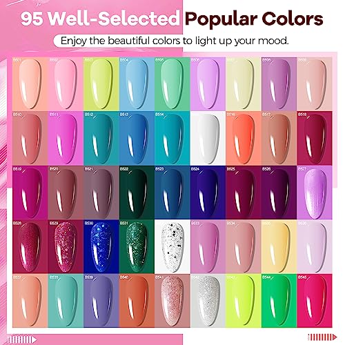 JODSONE-100-PCS-Gel-Nail-Polish-Starter-Kit-with-U-V-Light-95-Colors-Macarons-Combined-with-Dark-Colors-Nail-Gel-No-Wipe-Base-Coat-Top-Matte-Coat-Long-Lasting-Shine-Gel-Polish