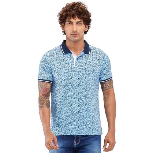 Image of Raymond Men's Modern Fit Print Pattern Pure Cotton Half Sleeve Polo Casual T-Shirt