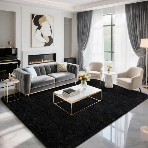 BENRON Black Fluffy Rugs for Living Room Bedroom 4x6, Washable