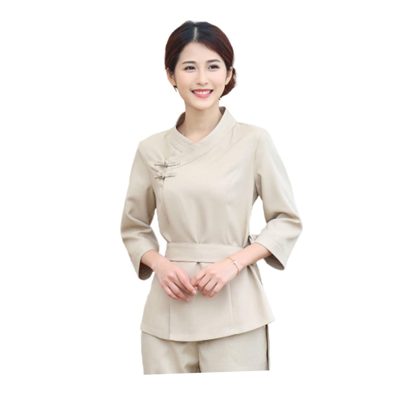 UPKOCH Mono de Técnico de Belleza L XL XXL XXXL Poliéster Spandex | 1 Juego, Beige, Cintura Ajustable, Ligero y Plegable, para Spa y Salón, Estilo Clásico
