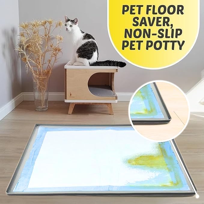 Image of TidyFriend Dog Pee Pad Holder Tray Fits for 36 inch x 36 inch Wee Wee Pee Pads - Stable Grip, Quick-Wipe Silicone Surface Dog Potty Tray Holder for Indoor Flooring Protection (Light Grey)