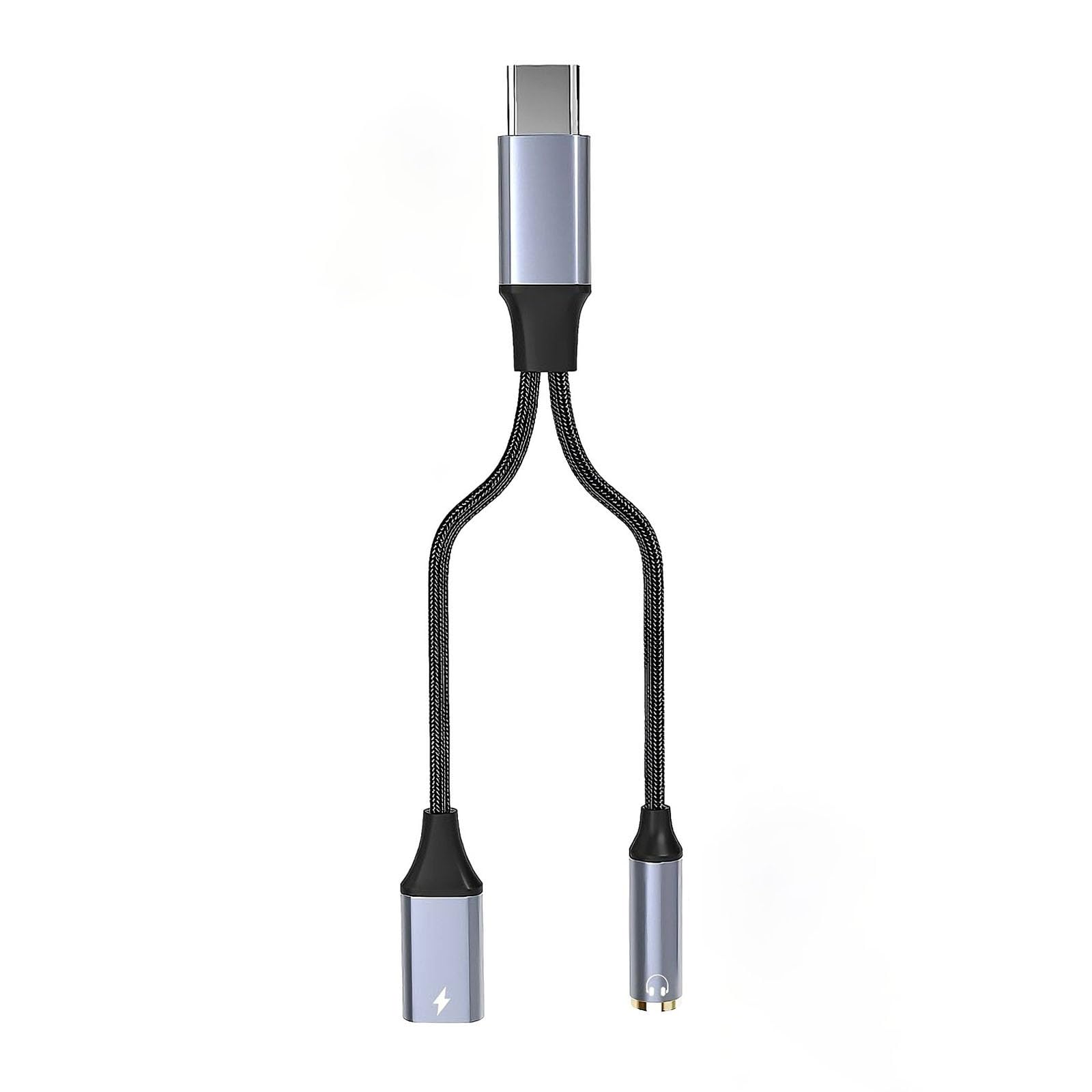 2in1 タイプC イヤホン変換アダプタ 二股ケーブル Type-C to 3.5mm 4極 3極 イヤホンジャック 急速充電 Hi-Fi音質 ナイロン編み 同時に歌を聴いて充電することができます iPhone 16 15シリーズiPad Pro Smasung Xiaomi OPPOなどに対応(グレー)