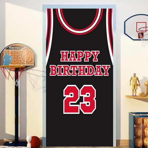 Happy Birthday 23 Banner Backdrop Black and Red Basketball Star Player Sports Theme Decor for Man Boy 1st 23rd Birthday Party Supplies Baby Shower Man Cave Decorations Photo Booth Props Favors