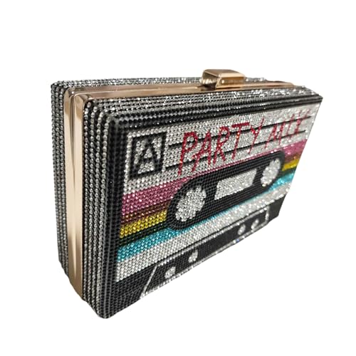 Women Retro Radio Shape Crossbody Bag Rhinestone Metal Vintage Evening Clutch Purses - Image 3
