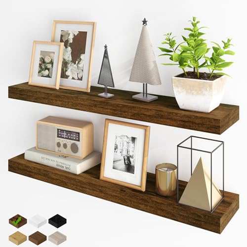 Fun Memories Floating Shelves for Wall 36Inch Floating Shelves Set of 2 Hanging Shelf with Invisible Brackets Bathroom Shelves for Living Room Bedroom Kitchen- Brown