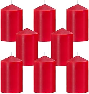 2x3 Inch Red Pillar Candles, 24 Hour Small Unscented Dripless Burgundy Colored Column Cylinder Candles for Christmas Home Party Holidays, Set of 8