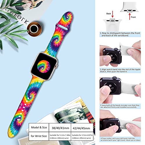 Tie Dye Sport Bands Compatible Apple Watch Band 38Mm 40Mm 41Mm 42Mm 44Mm 45Mm For Women Men, Rainbow Print Adjustable Soft Silicone Replacement Smartwatch Wristband For Iwatch Series 7 6 5 4 3 2 1 Se38Mm/40Mm #TOP3