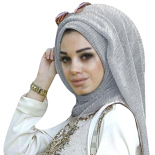 YAOSEN Women Solid Shimmer Hijab Muslim Head Wrap Long Scarf (Shimmer-Grey)