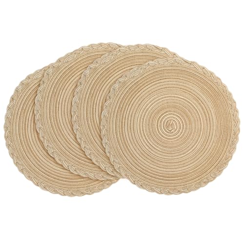 Zupro Round Placemats Set of 4,15" Braided Cotton Table Mats- Lace Coffee