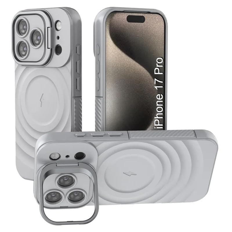 Image of LuxuryKase Shockproof Case for iPhone 17 Pro | Ripple Pattern | Camera Protection | Inner Velvet Fabric Lining | Protective Cover with Enhanced Grip & Wireless Charging Support - Grey