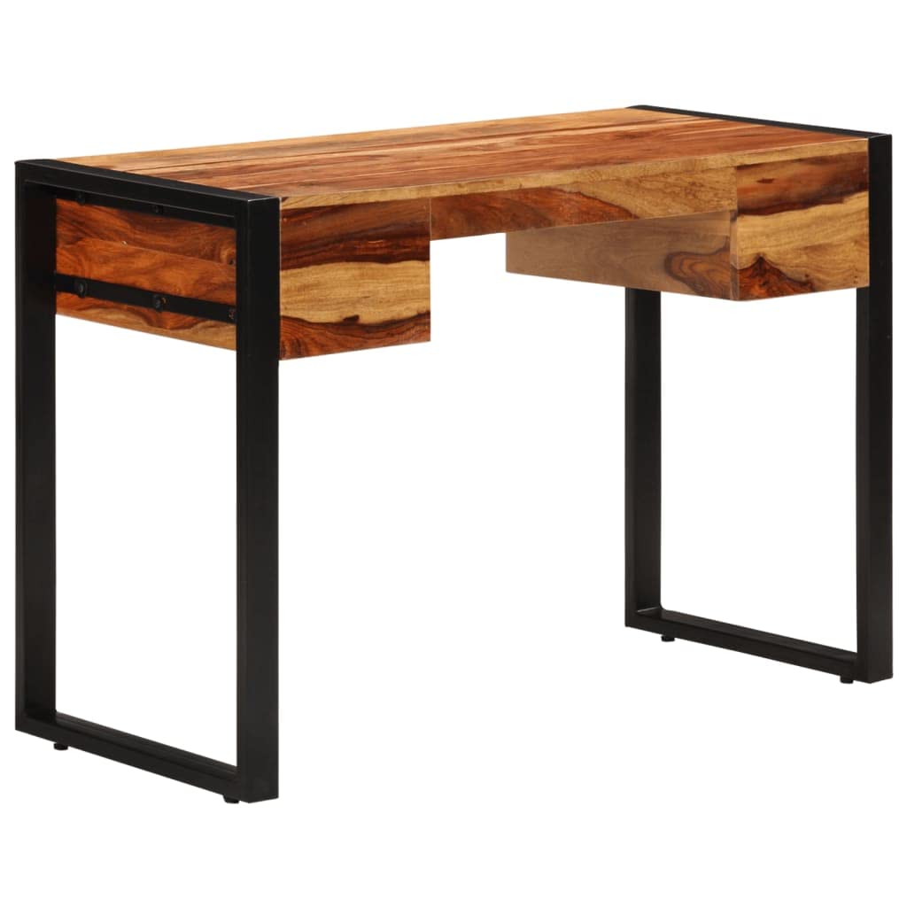 Scrivania in metallo per ufficio,Scrivania vintage industriale per studio,Postazione di lavoro per camera da letto e soggiorno,Scrivania con 2 Cassetti 110x50x77cm Legno Massello di Sheesham