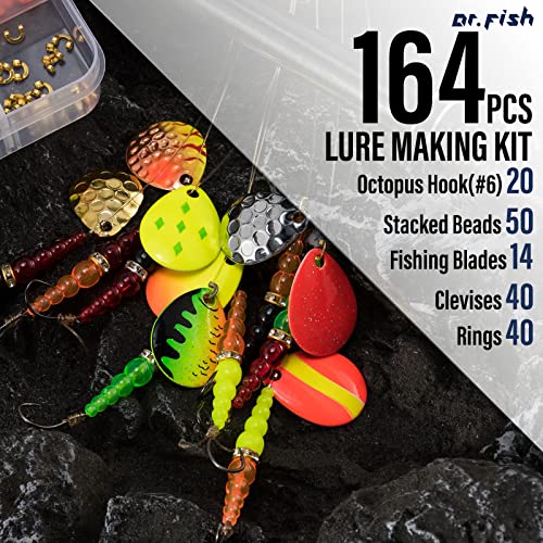 Alwonder 164 Pieces Lure Making Kit For Fishing Rigs, Walleye Rigs Kokanee Rigs Trolling Rigs, Lure Making Supplies Parts Crawler Harness Trout Bass Salmon Colorado Blades Stacked Fishing Beads #TOP1