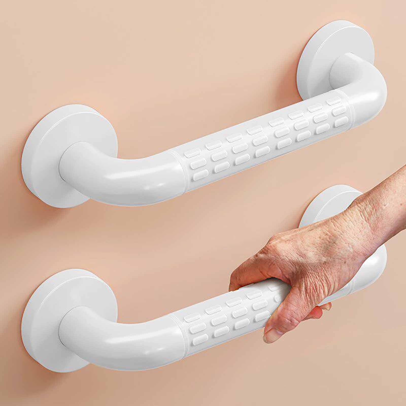 Barra De Apoyo Recta De Pared con Textura Antideslizante En Relieve, Asa De Apoyo Auxiliar para Interiores, Ideal para Personas Mayores En La Ducha O El Baño.(White,48cm)