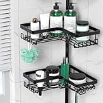 Corner Shower Caddy Tension Pole - 4 Tier Stainless Steel Rustproof Shower Corner Caddy for Bathtub Bathroom Shower Organizer Shelves Adjustable Pole 25-114.2 Inch Black - Image 3