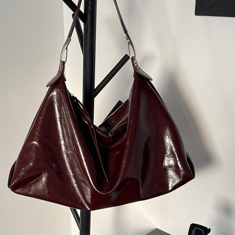 Image of Burgundy Purse Large Tote Bags for Women Hobo Bag Vegan Leather Tote Bag Aesthetics Bag