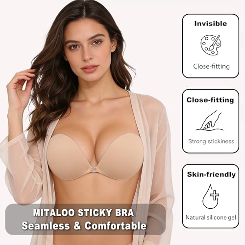 Image of MITALOO Seamless Adhesive Bra Sticky Strapless Invisible Push up Bras Silicone Backless Nipple Cover for Women