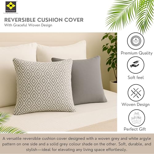 Image of Reversible 18x18 Grey Cotton Argyle Woven Pack of 1 Fashion Throw Pillow Covers Cases for Couch Sofa Home Decoration | 45x 45 cm