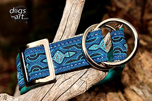 Hundehalsband Leder Türkis Blau Silber Zugstopp Martingale Halsband Handmade